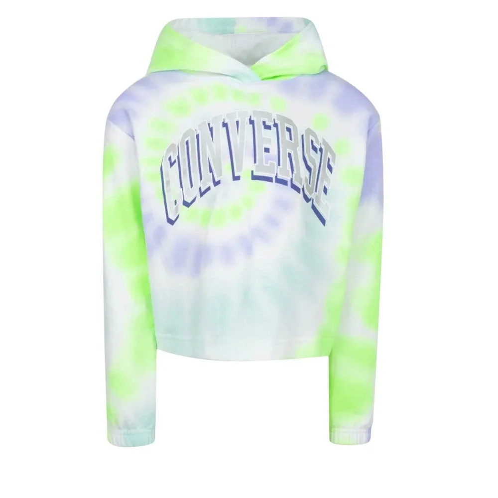 Converse Girls Light Dew Tie Dye Hoodie Iridescent Logo Sweatshirt M 10-12 NEW